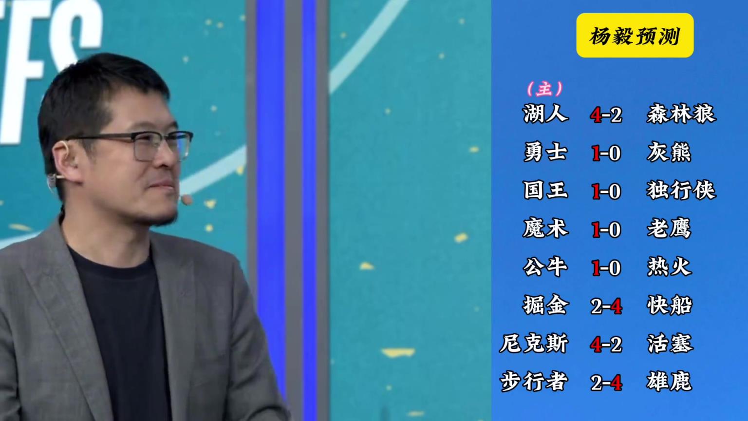 明燈來了！看看楊毅的季后賽預(yù)測：湖人4-2狼 快船4-2掘金